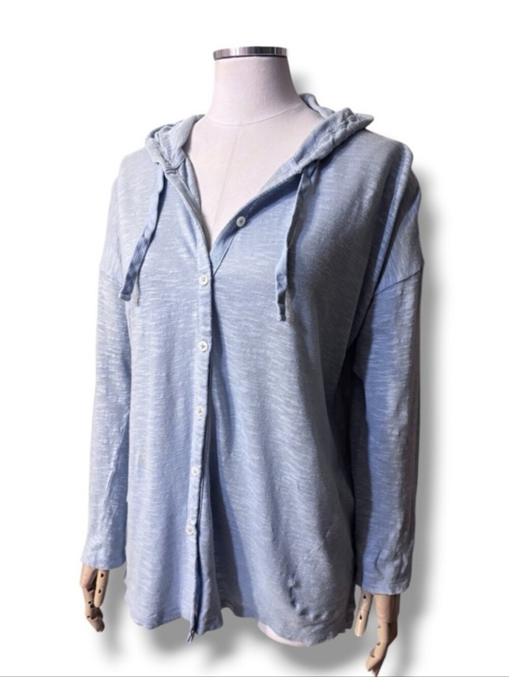 J. JILL Blue Linen Blend Button Front Hooded Jacket